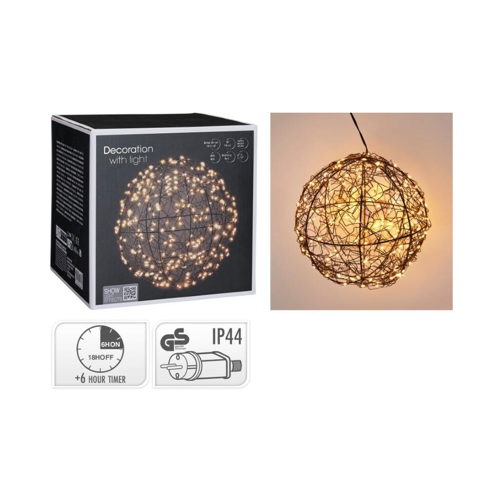SFERA FERRO NERO 200 LED BIANCO CALDO D.18